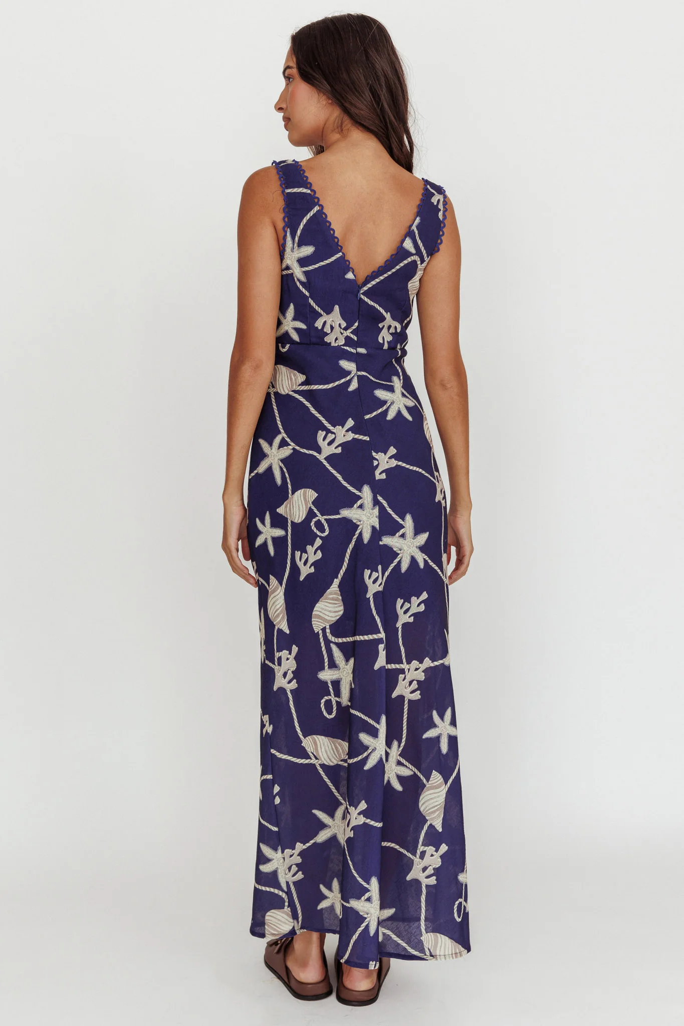Miss Divine V-Neck Ocean Maxi Dress Blue - Sonourner