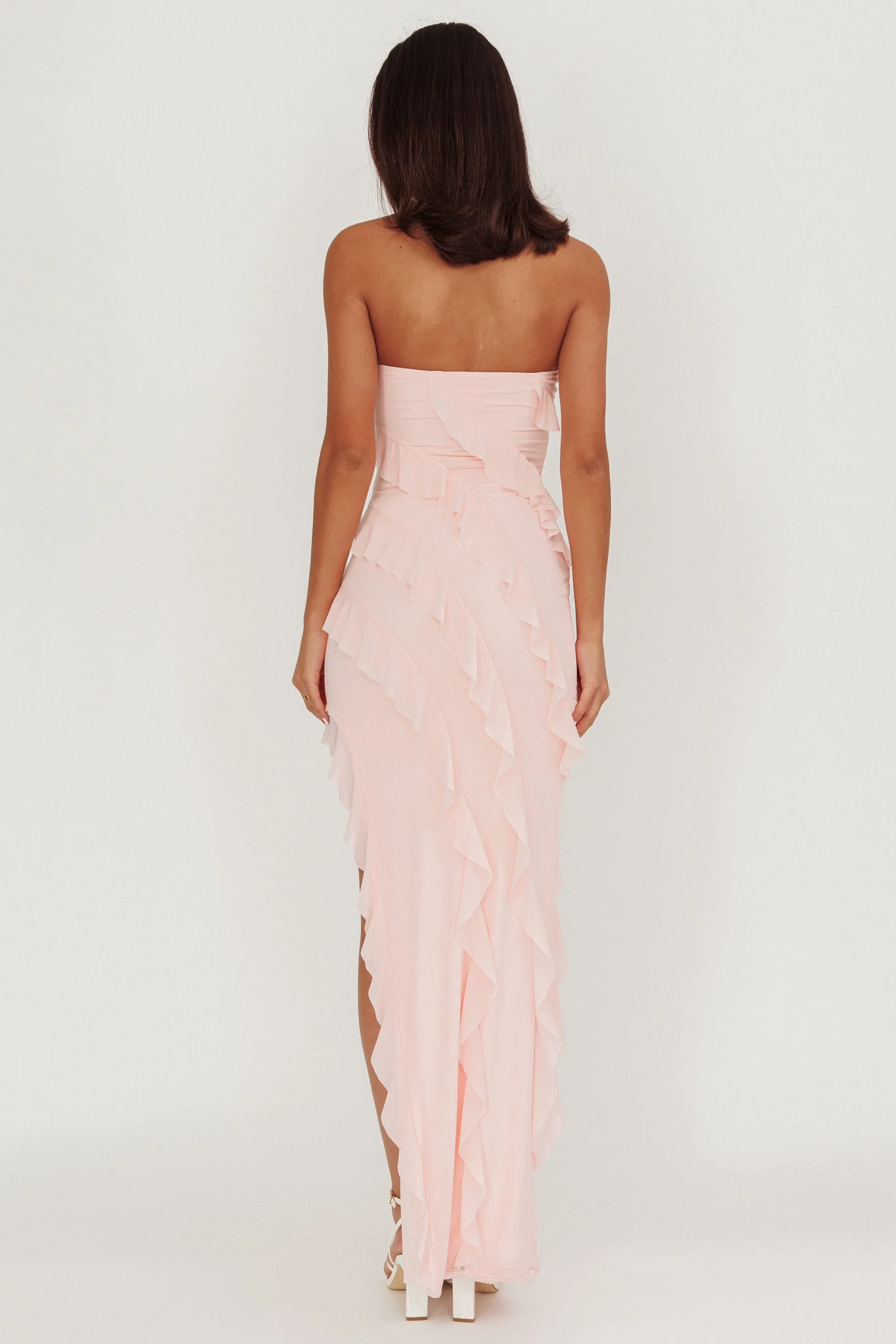 Just Friends Strapless Ruffle Maxi Dress Light Pink - Sonourner