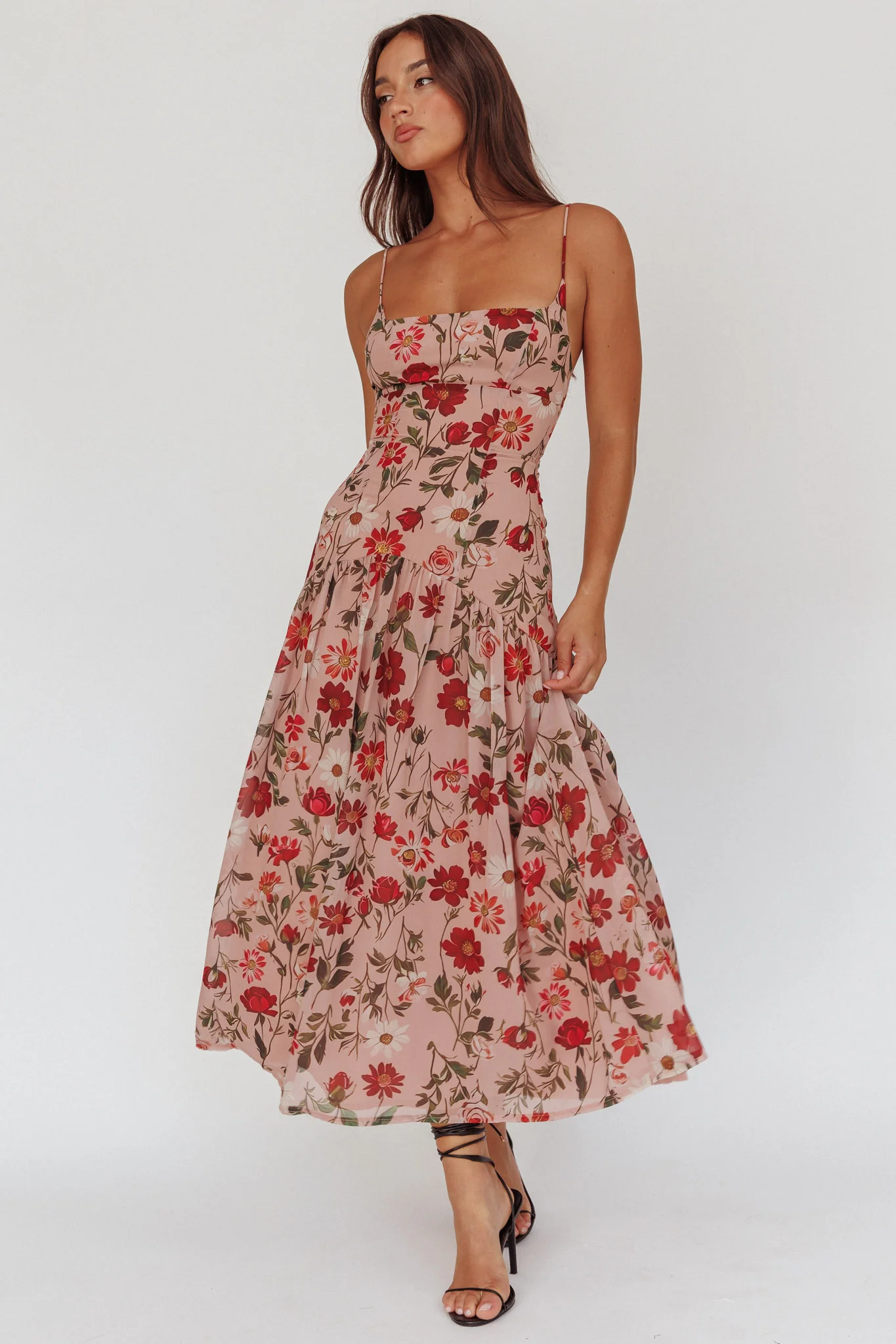 Monday Muse Drop Waist Maxi Dress Floral Red - Sonourner