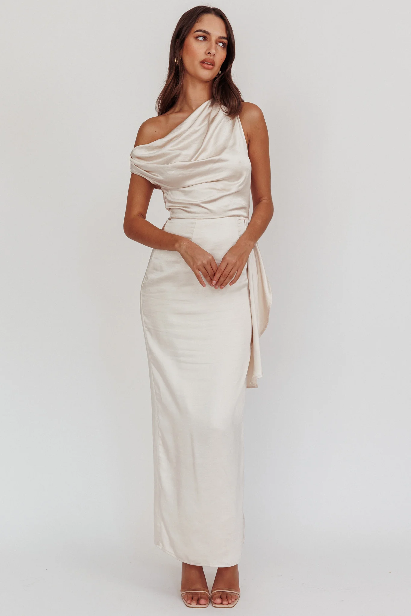 Tova Draped One-Shoulder Maxi Dress Champagne - Sonourner
