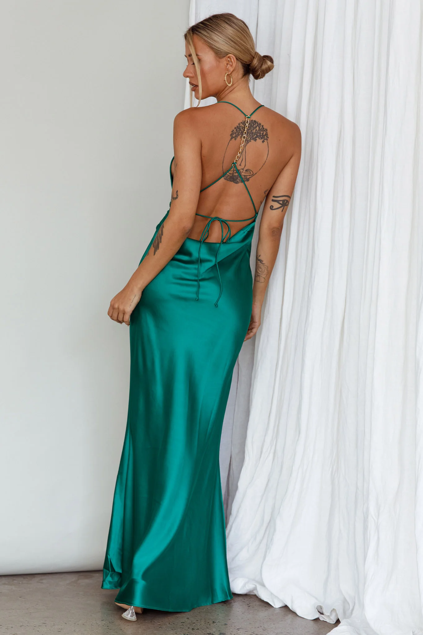 Palma Low Back Strappy Maxi Dress Emerald - Sonourner
