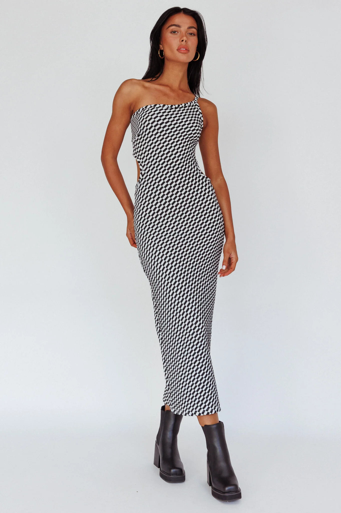 Cinzia One-Shoulder Cut-Out Midi Dress Black - Sonourner