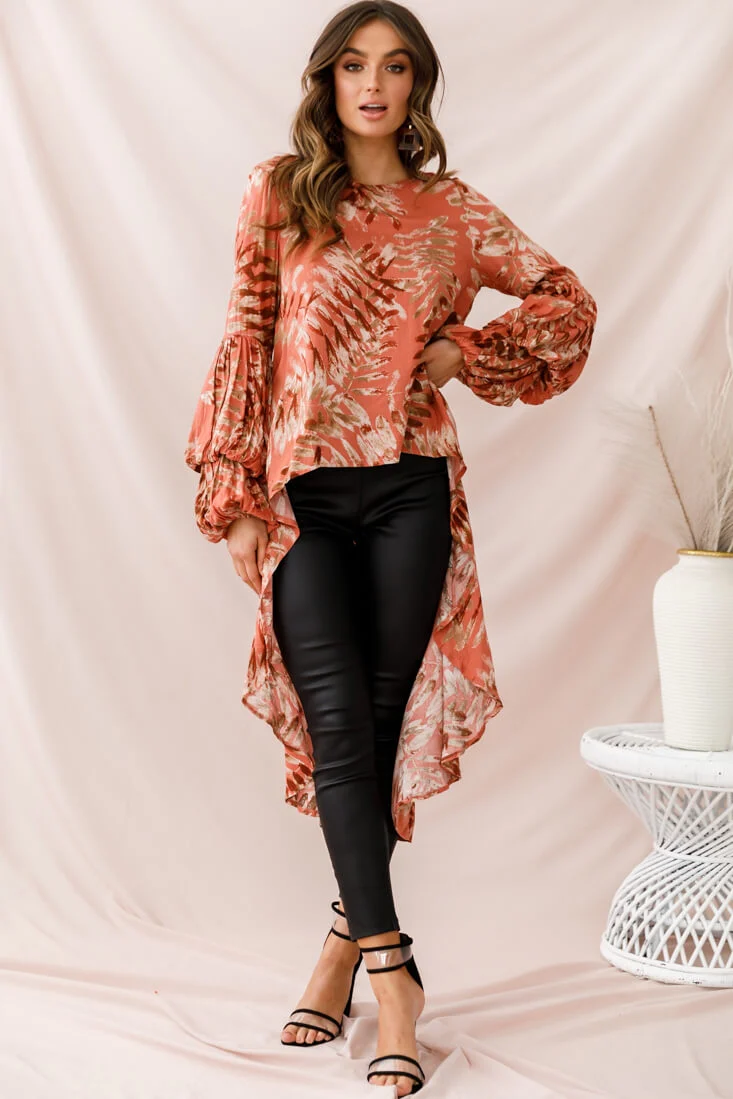 Elaine High Low Balloon Sleeve Top Rose - Sonourner