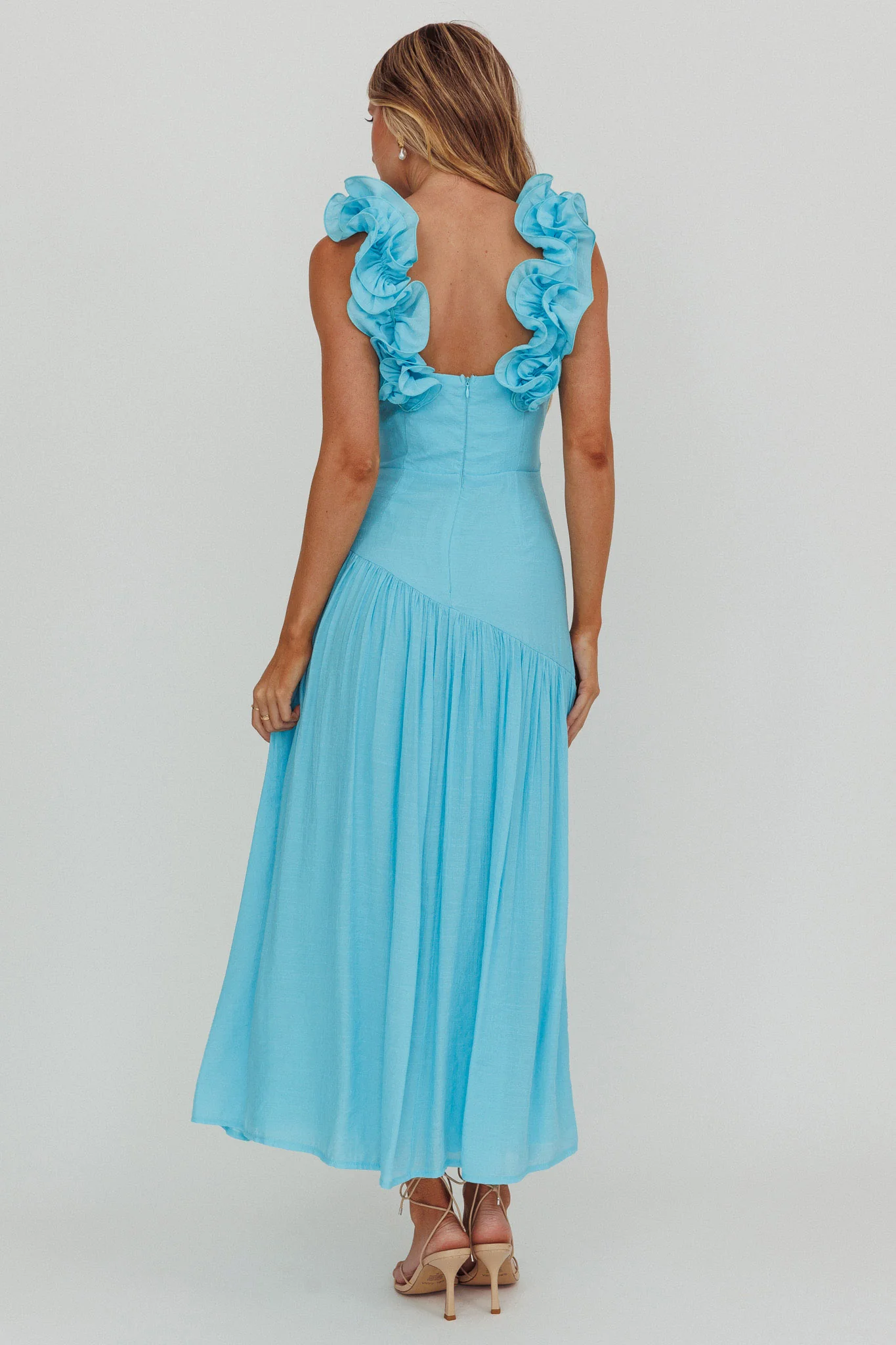 Kinley Ruffle Strap Maxi Dress Blue - Sonourner
