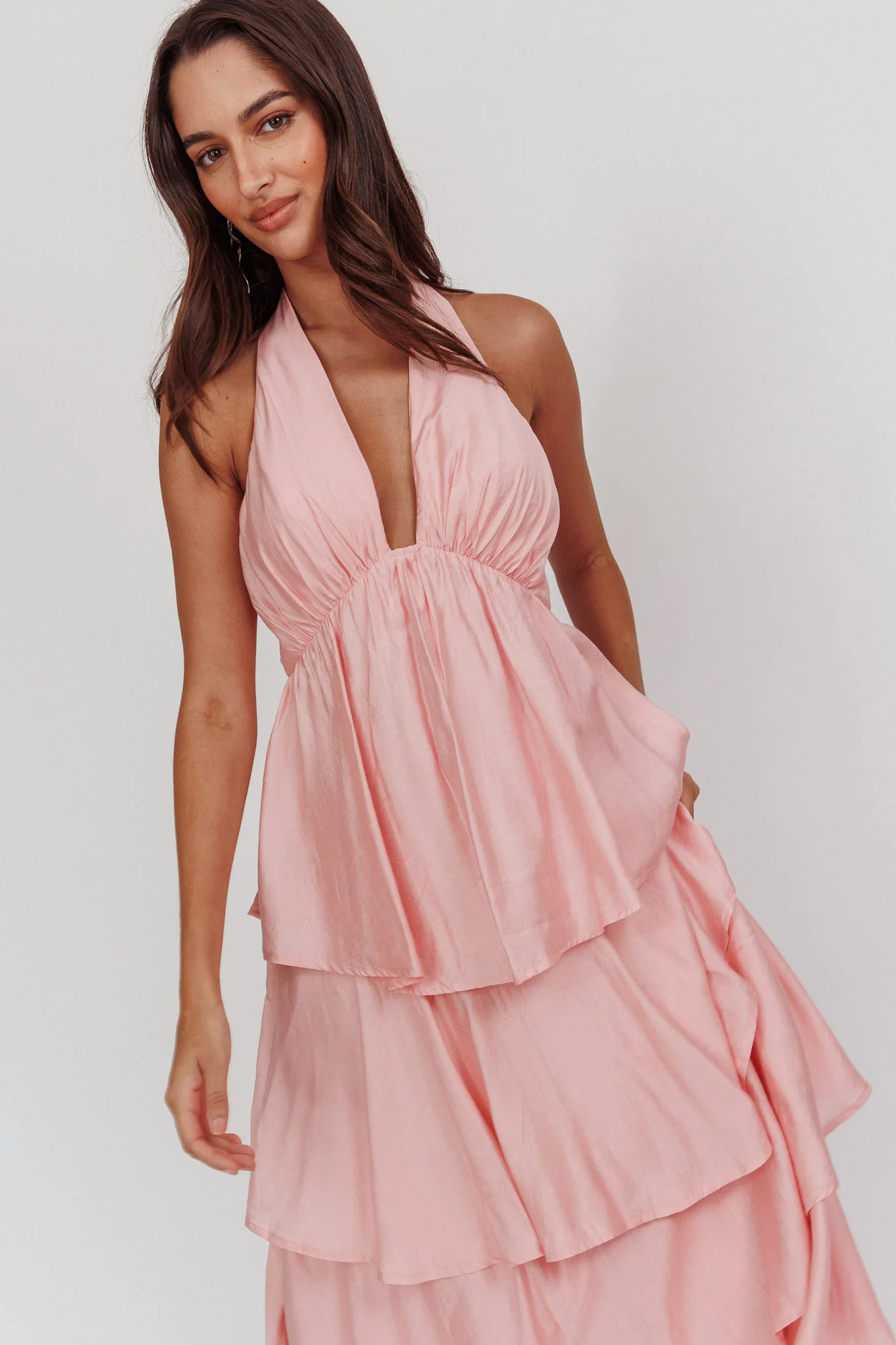 Catalina Tiered Ruffle Maxi Dress Dusty Rose - Sonourner