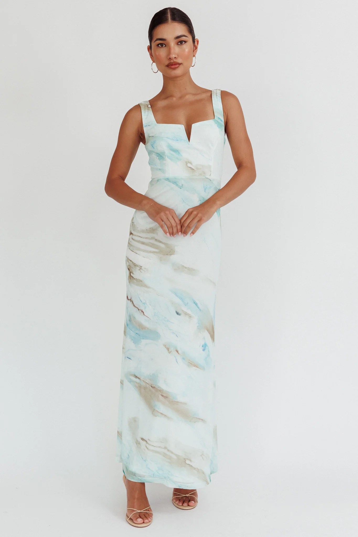 Jovelle Strappy Back Maxi Dress Marble Blue - Sonourner