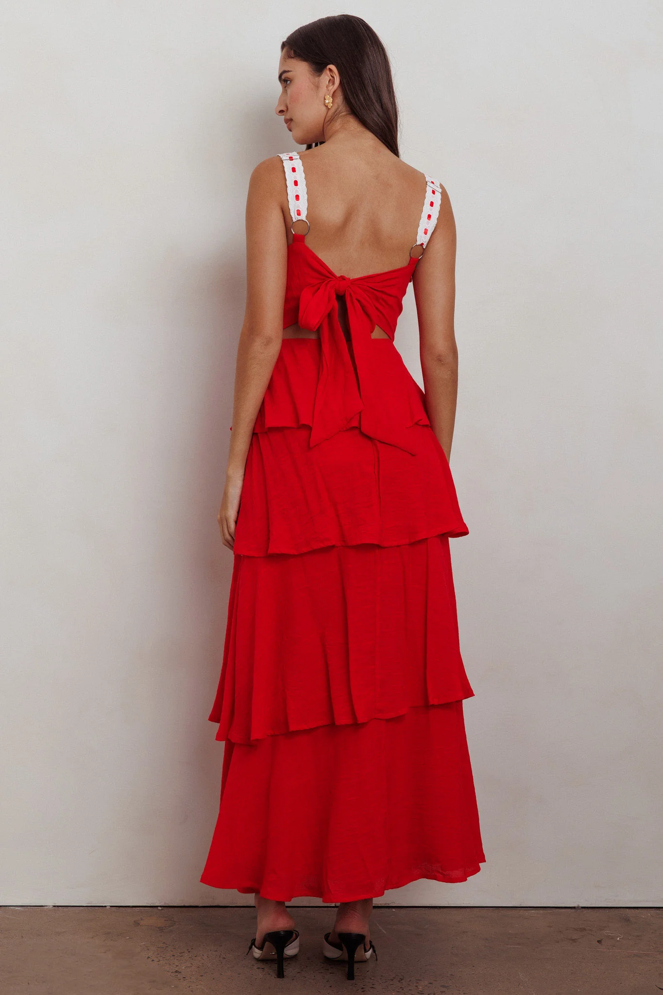 Provence Bloom Tiered Ruffle Maxi Dress Red - Sonourner