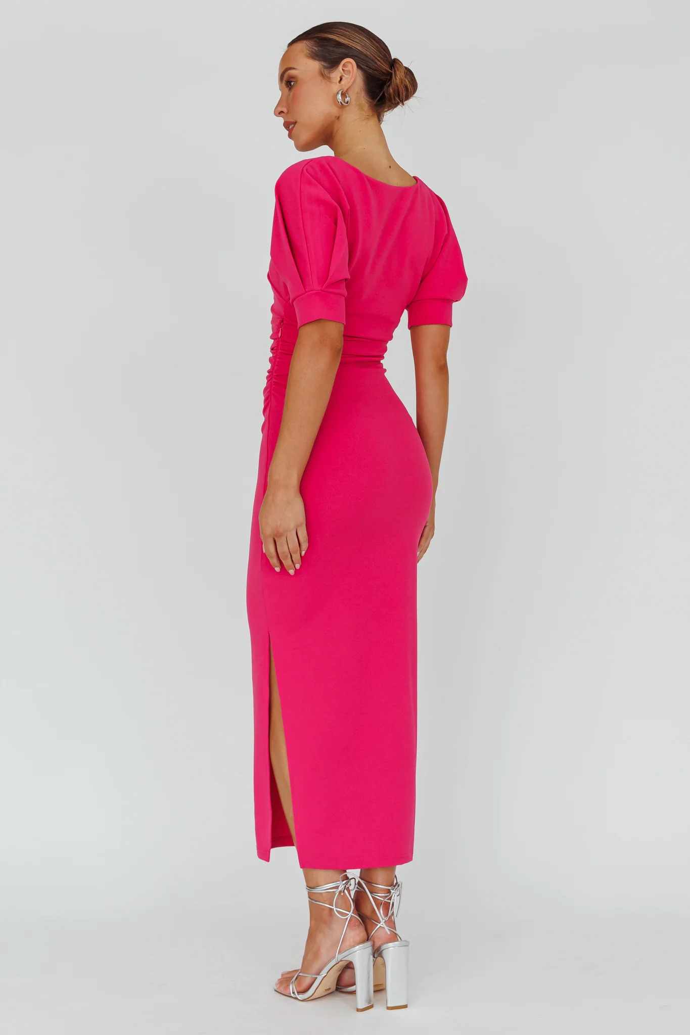 Valette Puff Sleeve Midi Dress Magenta - Sonourner