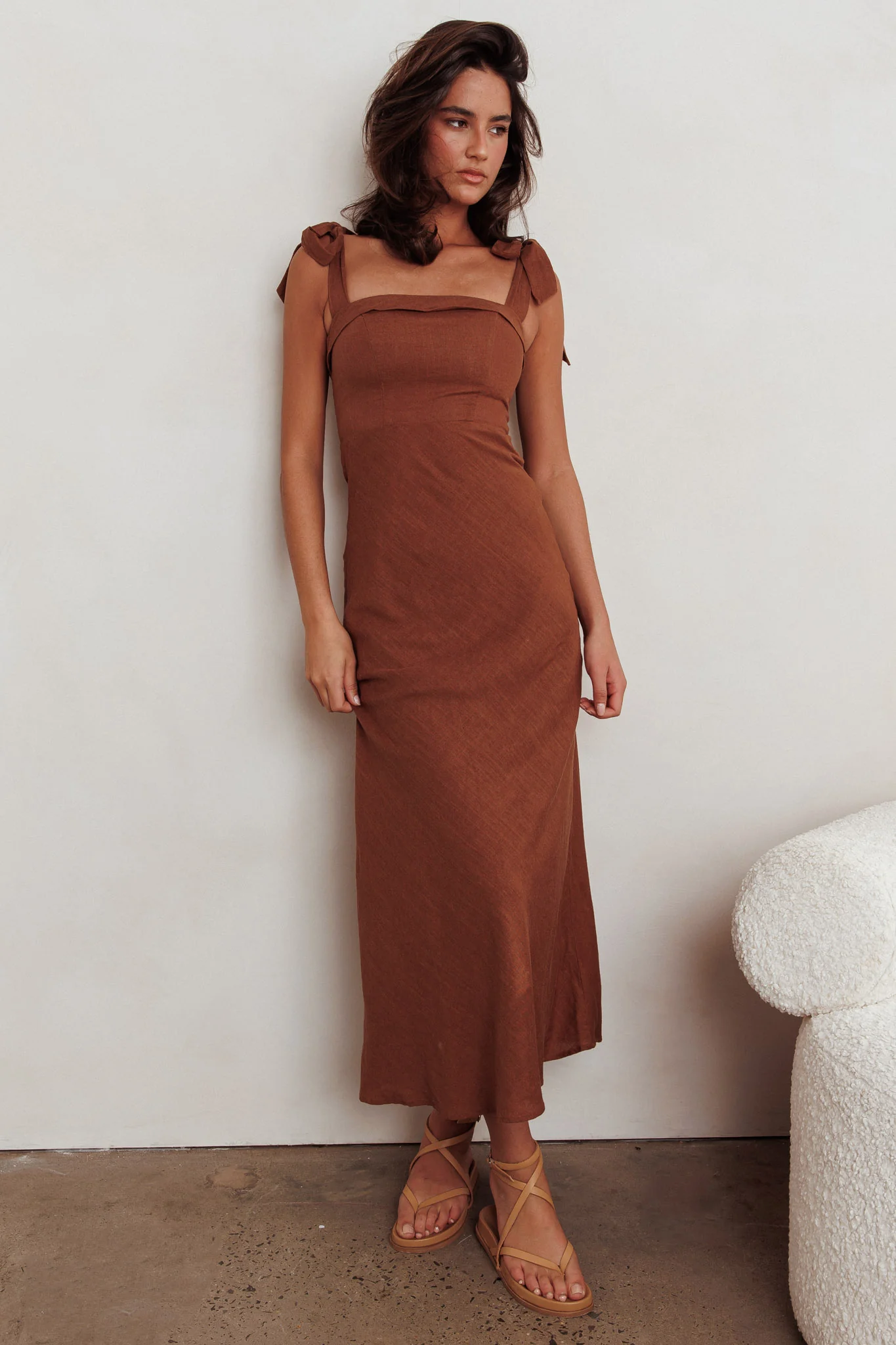 Appreciate You Tied Shoulder Maxi Dress Chocolate - Sonourner
