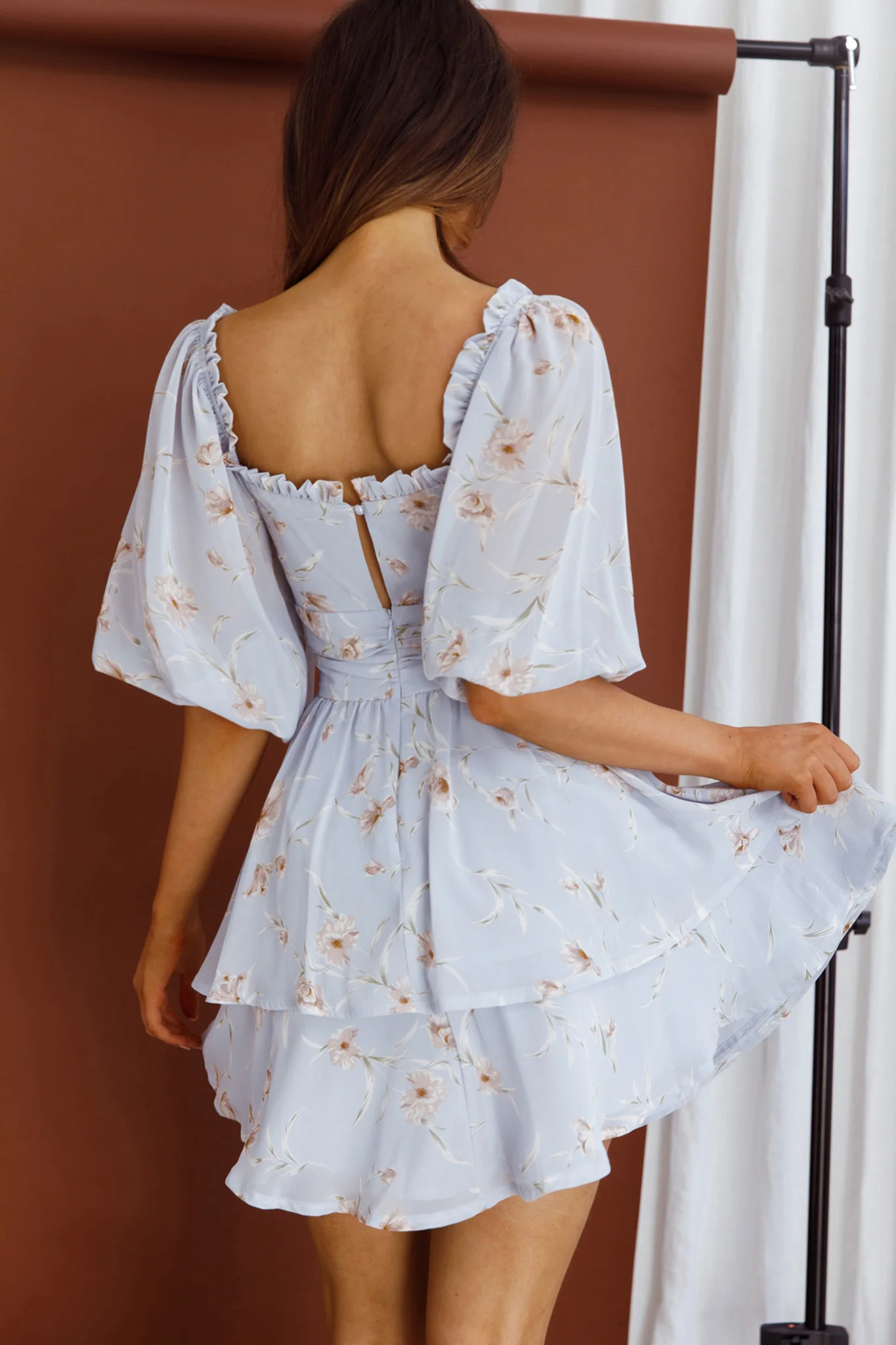 Forever Bloom Off-Shoulder Mini Dress Floral Blue - Sonourner
