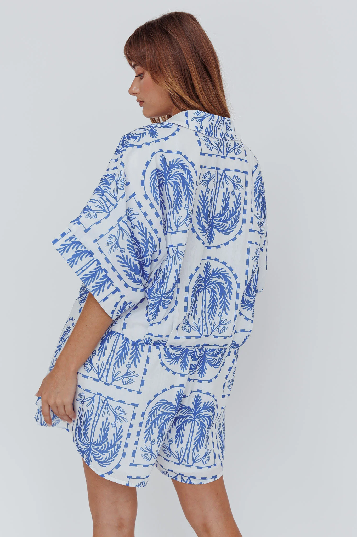 Daytona Beach Button-Up Romper Print Blue - Sonourner