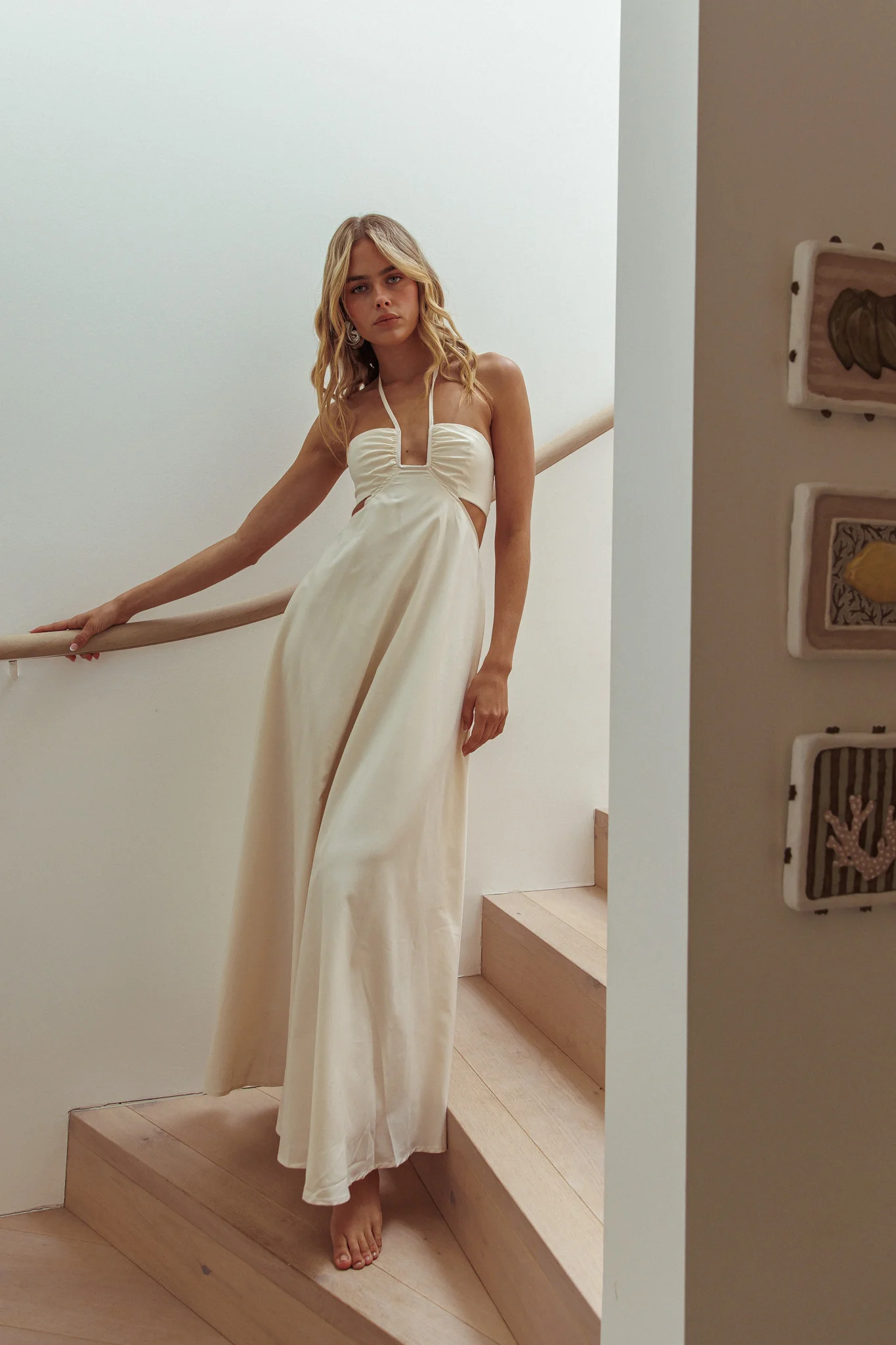 Onika Cut-Out Tied Back Maxi Dress Butter - Sonourner