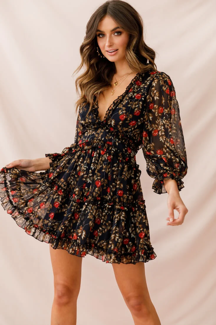 Laney Cutout Back Ruffle Trim Dress Navy - Sonourner