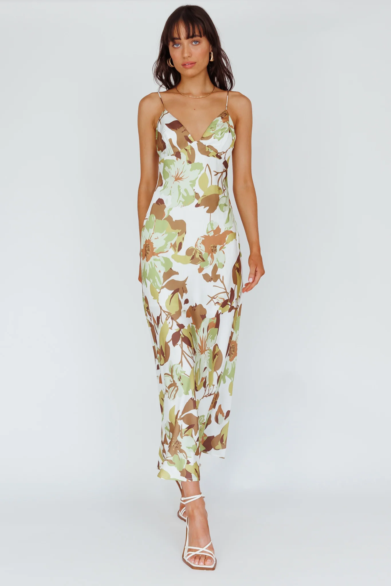 Egypt Cami Strap Maxi Dress Print Green - Sonourner