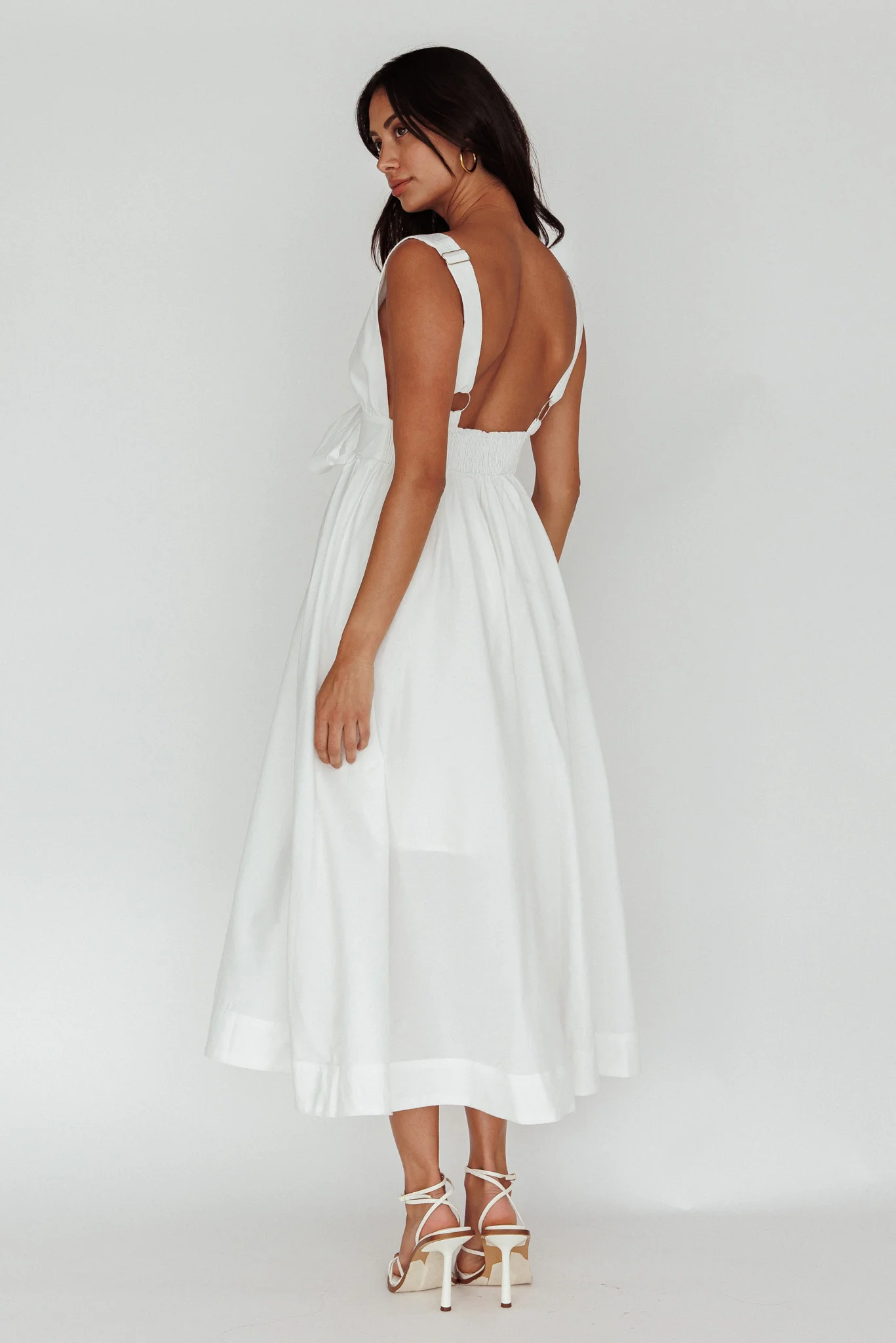 Indira Tied Bust Midi Dress Off White - Sonourner