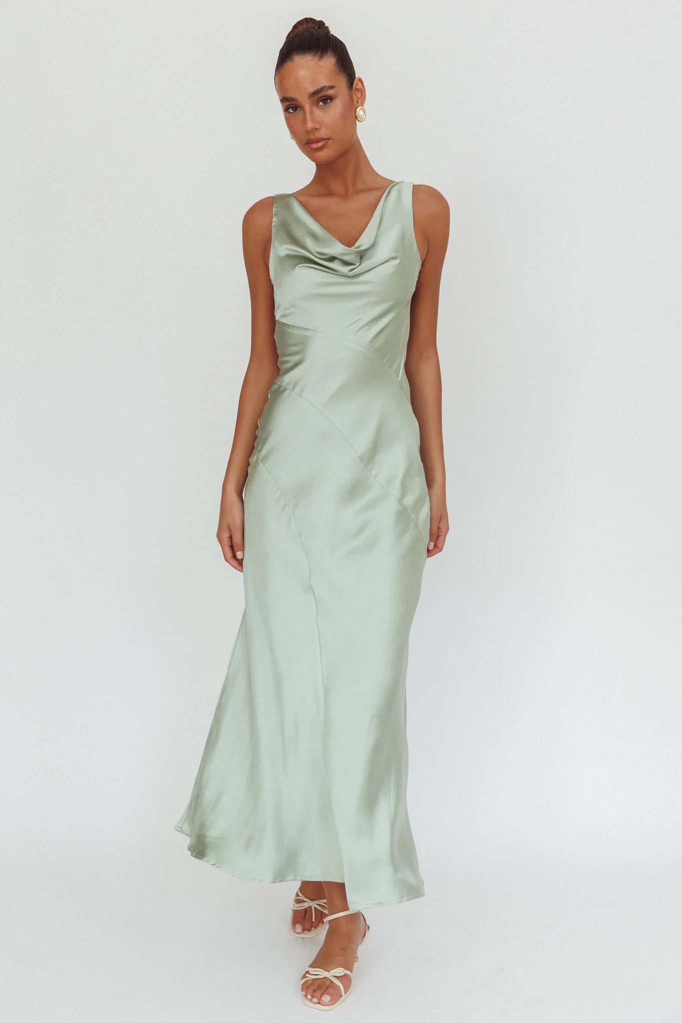 Good Intentions Cowl Neck Open Back Maxi Dress Sage - Sonourner