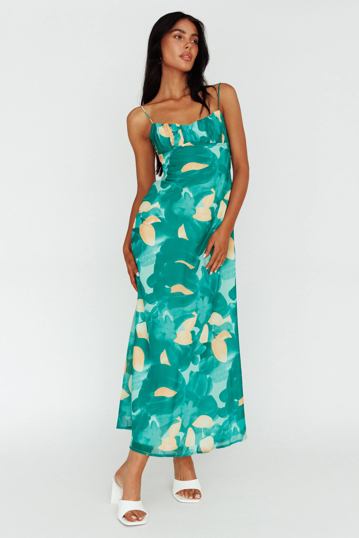 Nerida Twist Back Maxi Dress Print Green - Sonourner