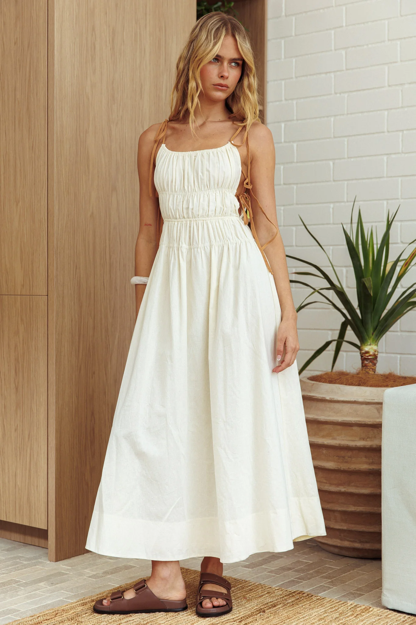 By The Way Side Tie Dress Oat - Sonourner