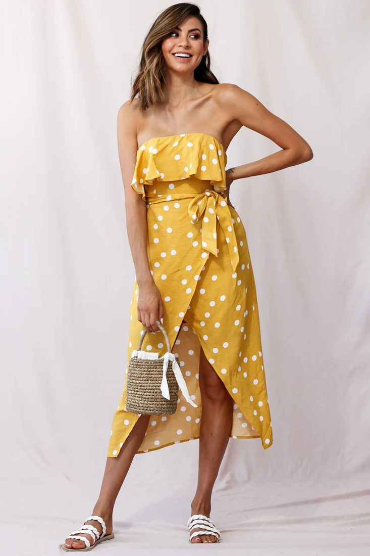 Hamilton Bandeau Midi Wrap Dress Mustard - Sonourner