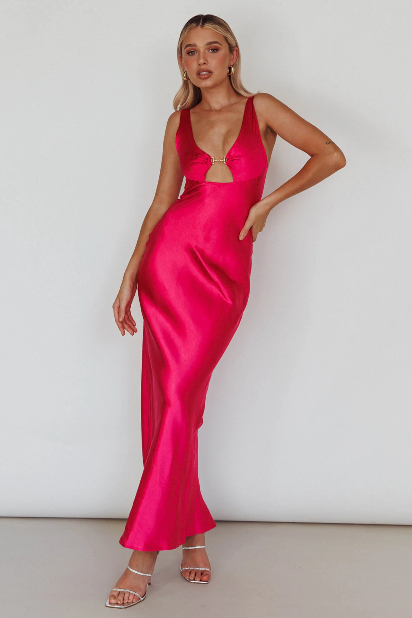 Blushing Beauty Horsebit Accent Maxi Dress Hot Pink - Sonourner