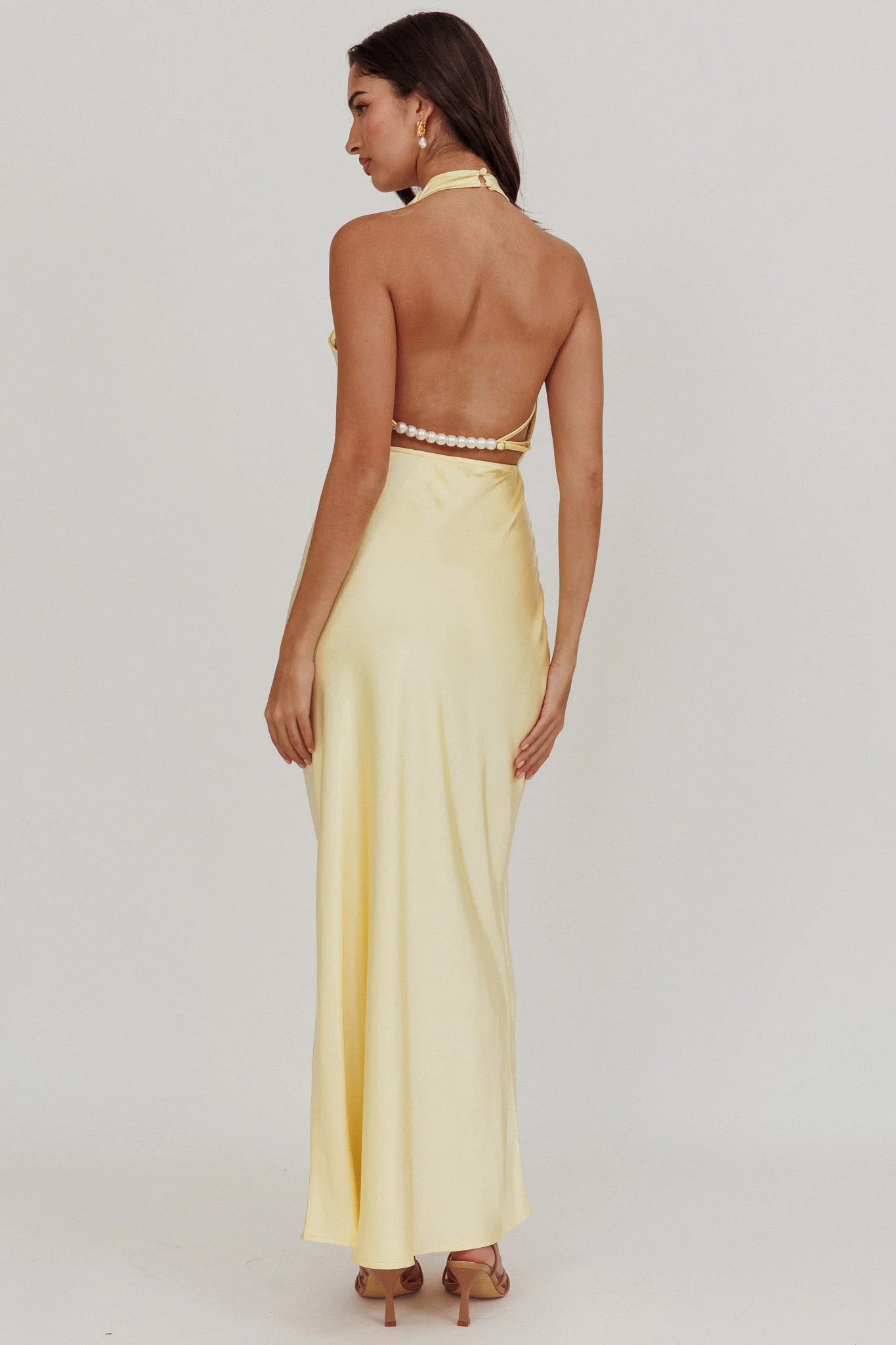 Gelato Pearl Strap Halter Maxi Dress Butter - Sonourner
