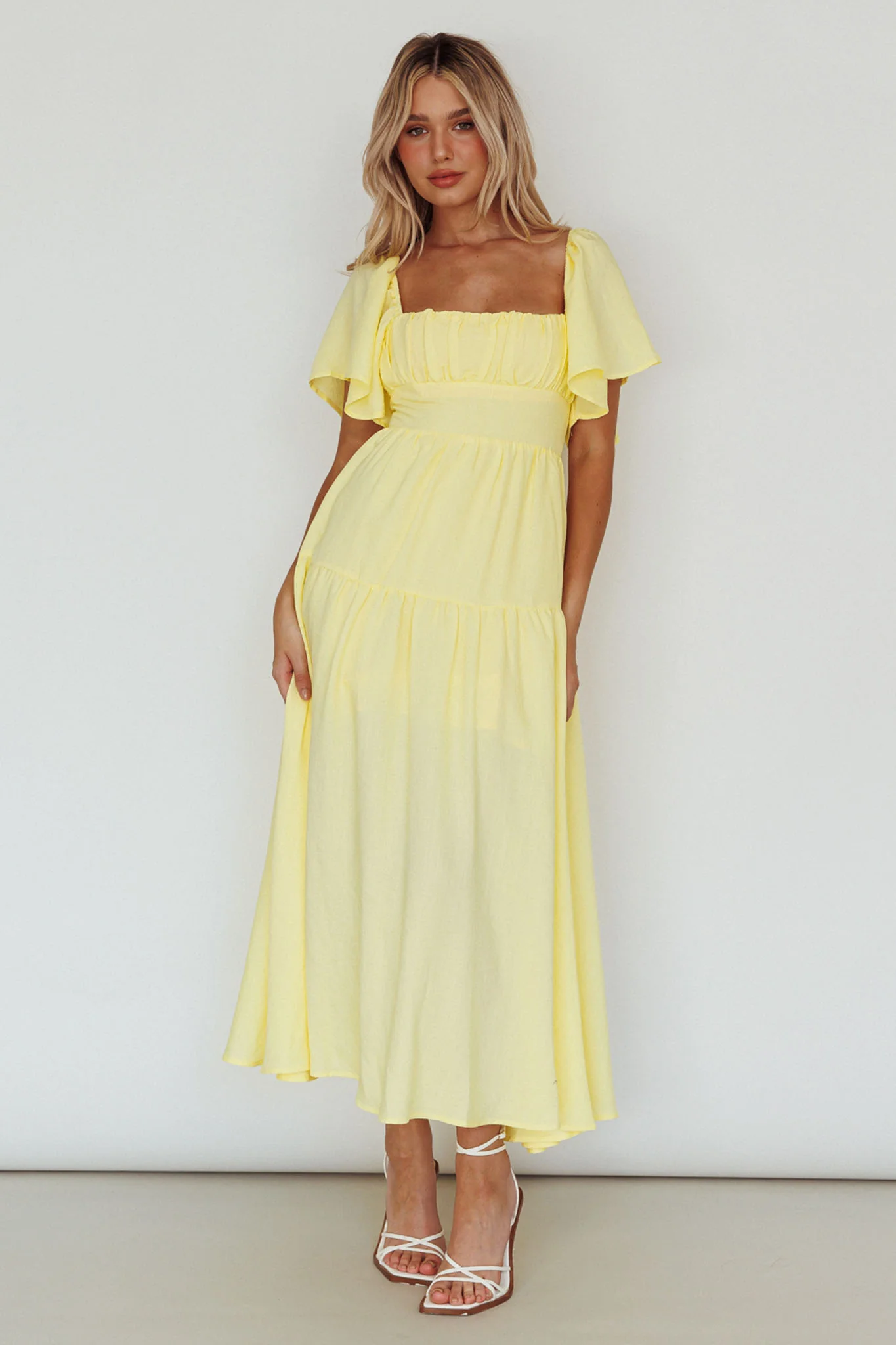 Lula Gathered Bust Midi Dress Lemon - Sonourner