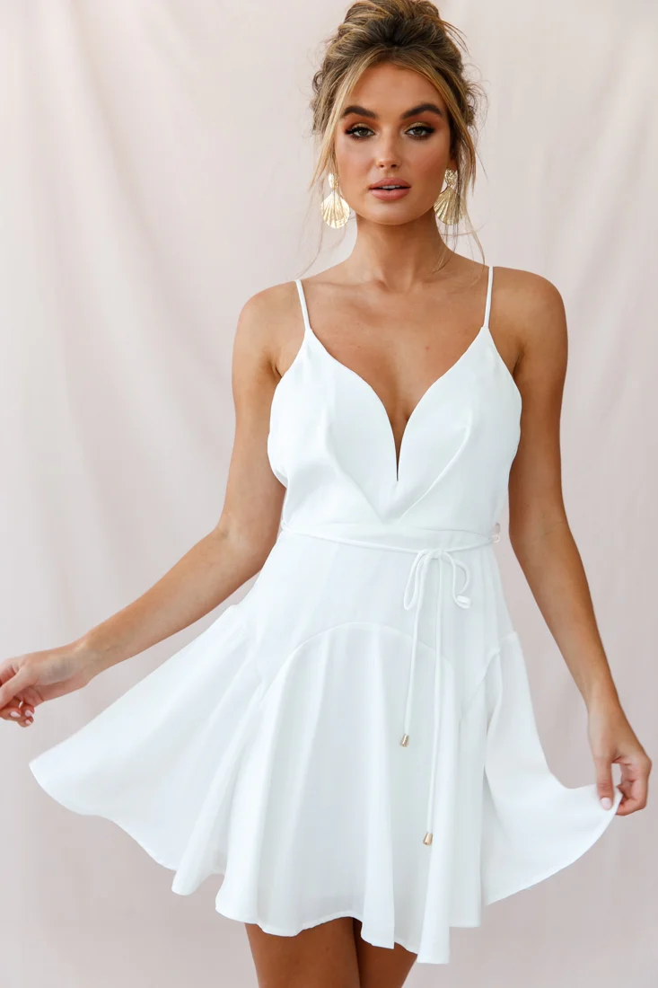 Valley Ruffle Tie-Up Back Dress White - Sonourner