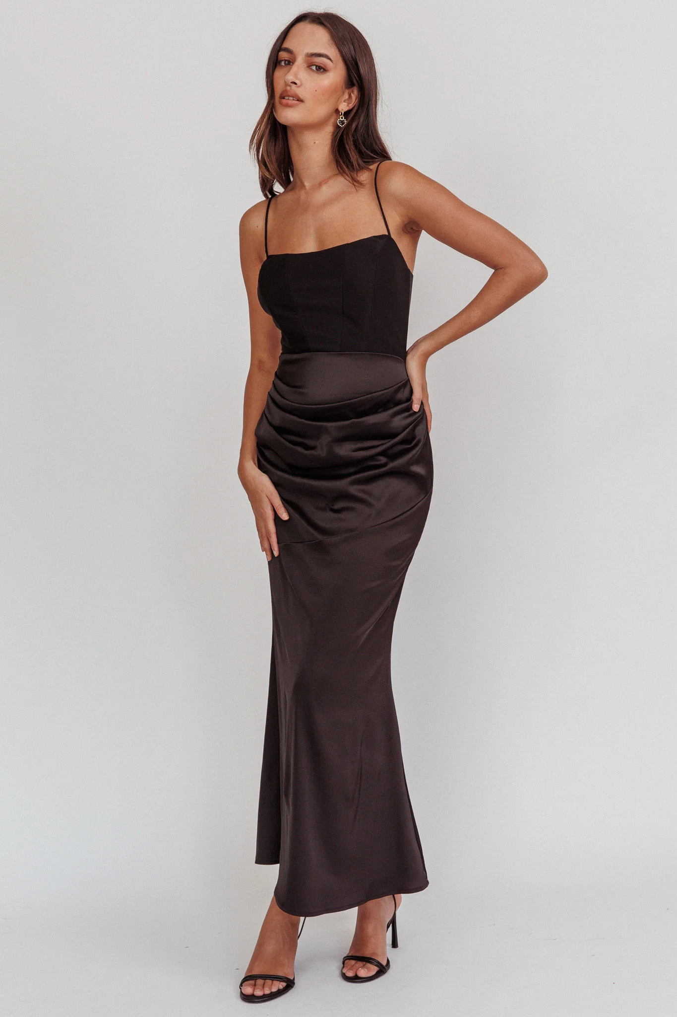 Morella Draped Waist Maxi Dress Black - Sonourner