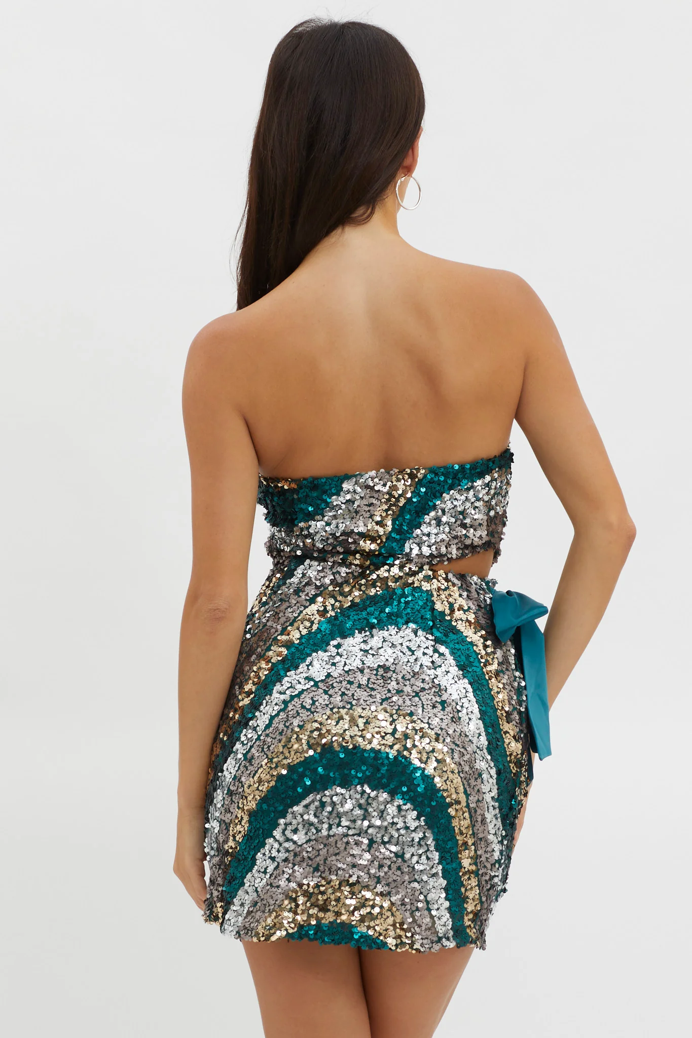 Eyes For You Waist Tie Mini Dress Sequin Green - Sonourner