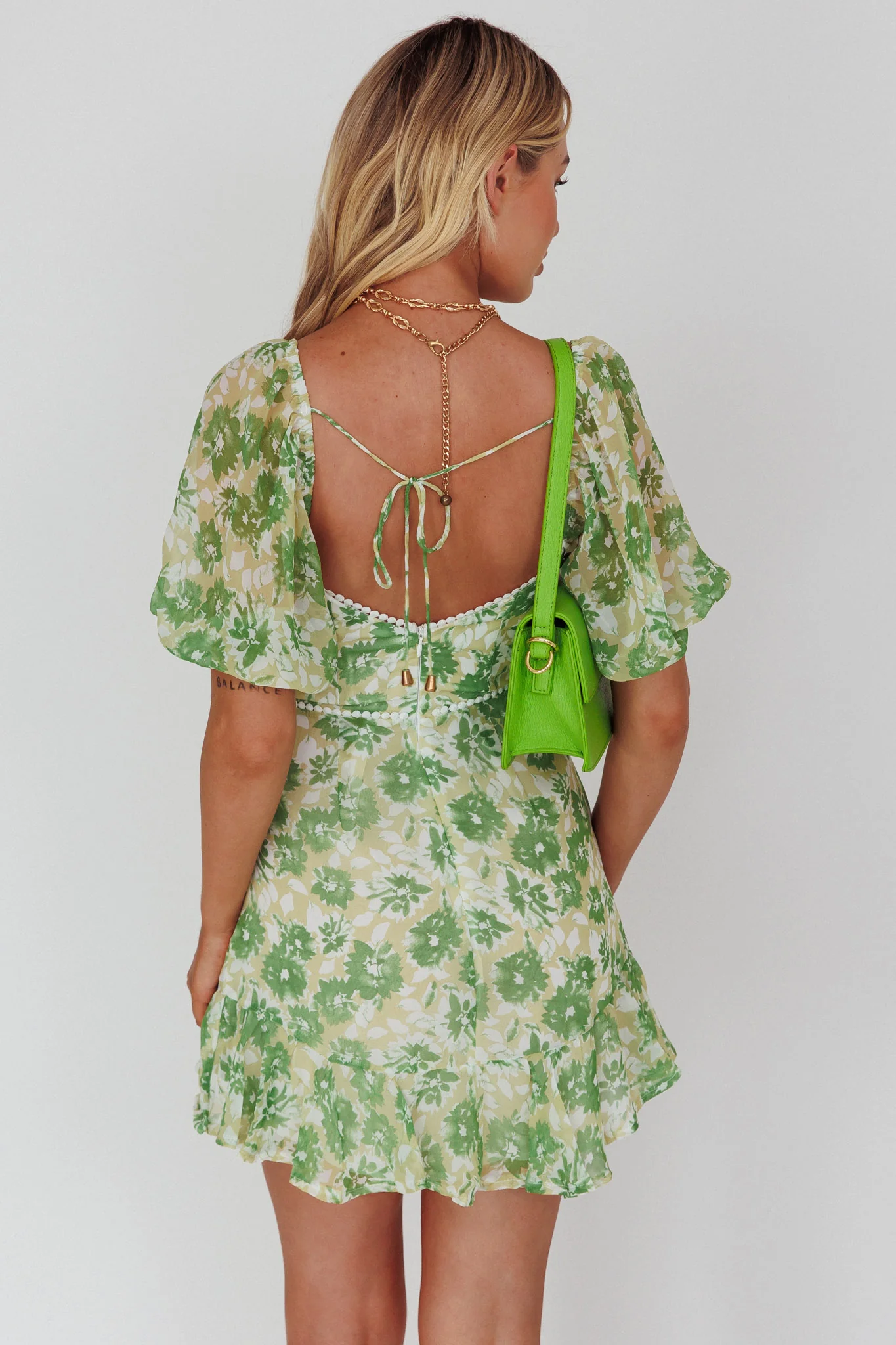 Catch Feelings Sweetheart Neckline Dot Trim Dress Floral Green - Sonourner