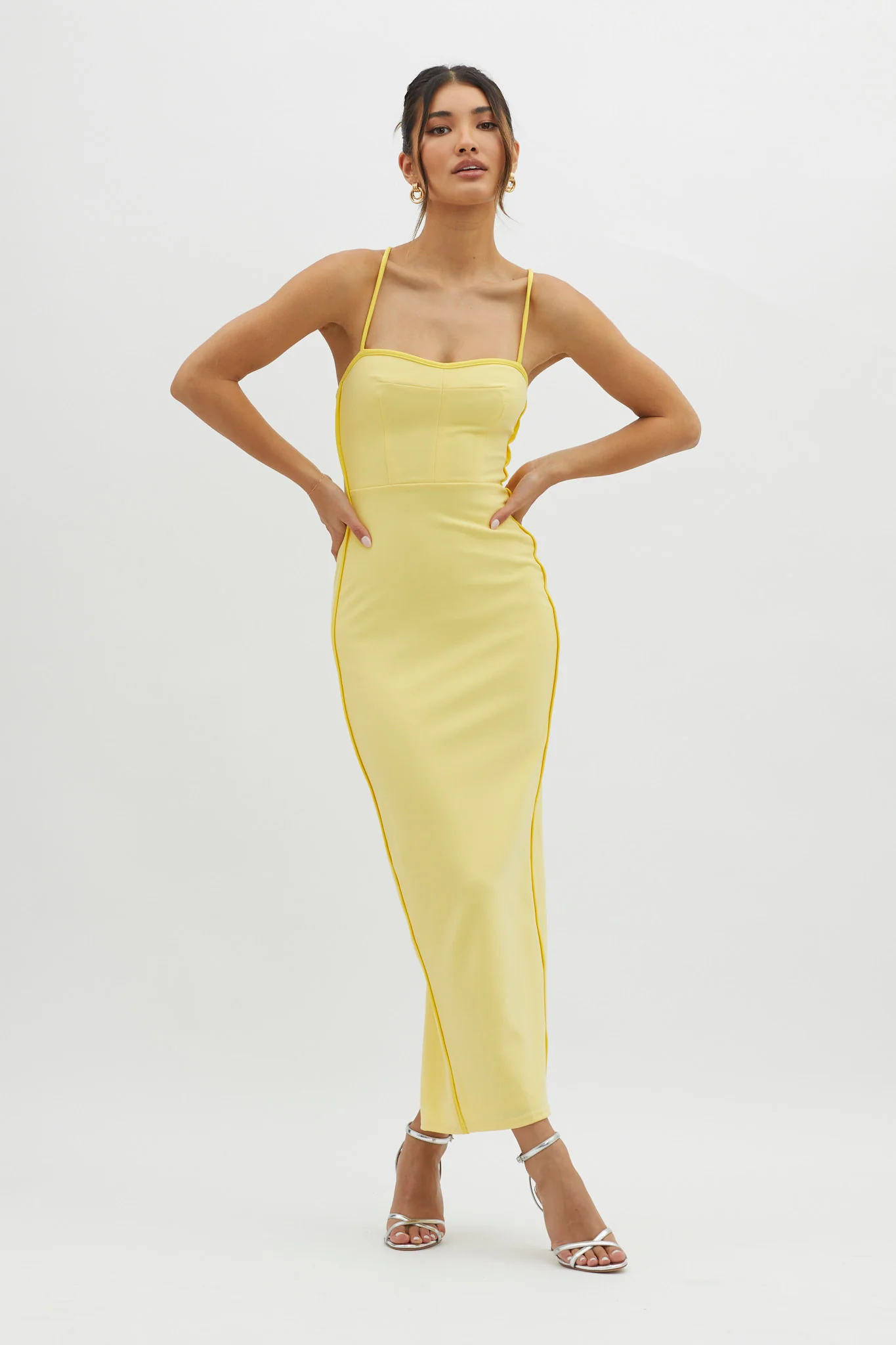 Future Awaits Lace-Up Back Maxi Dress Yellow - Sonourner