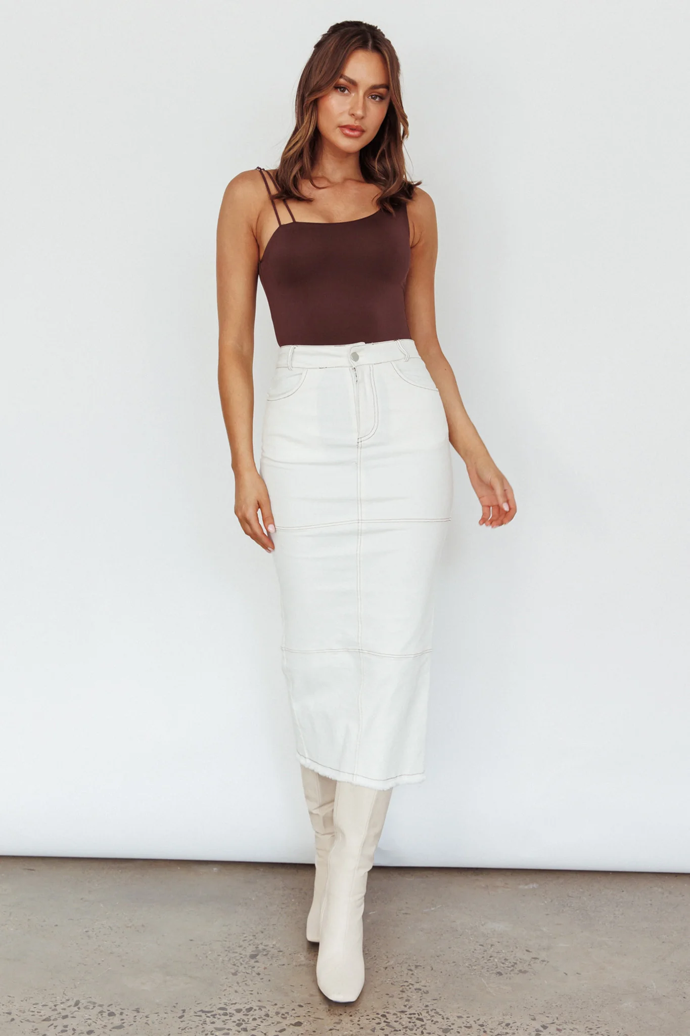 Thalia Pocket Midi Skirt White - Sonourner