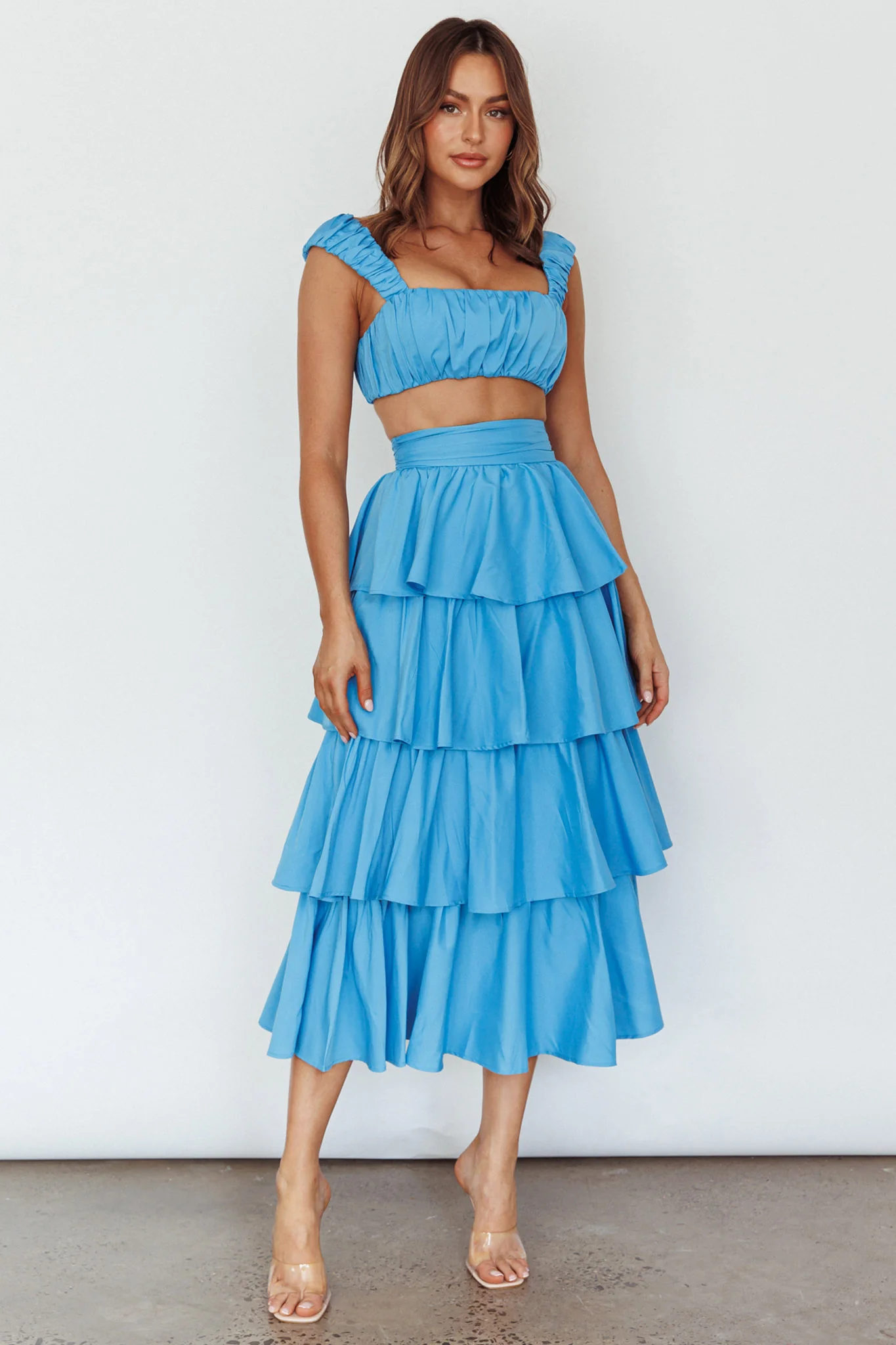 Suenito Tiered Frill Maxi Skirt Blue - Sonourner