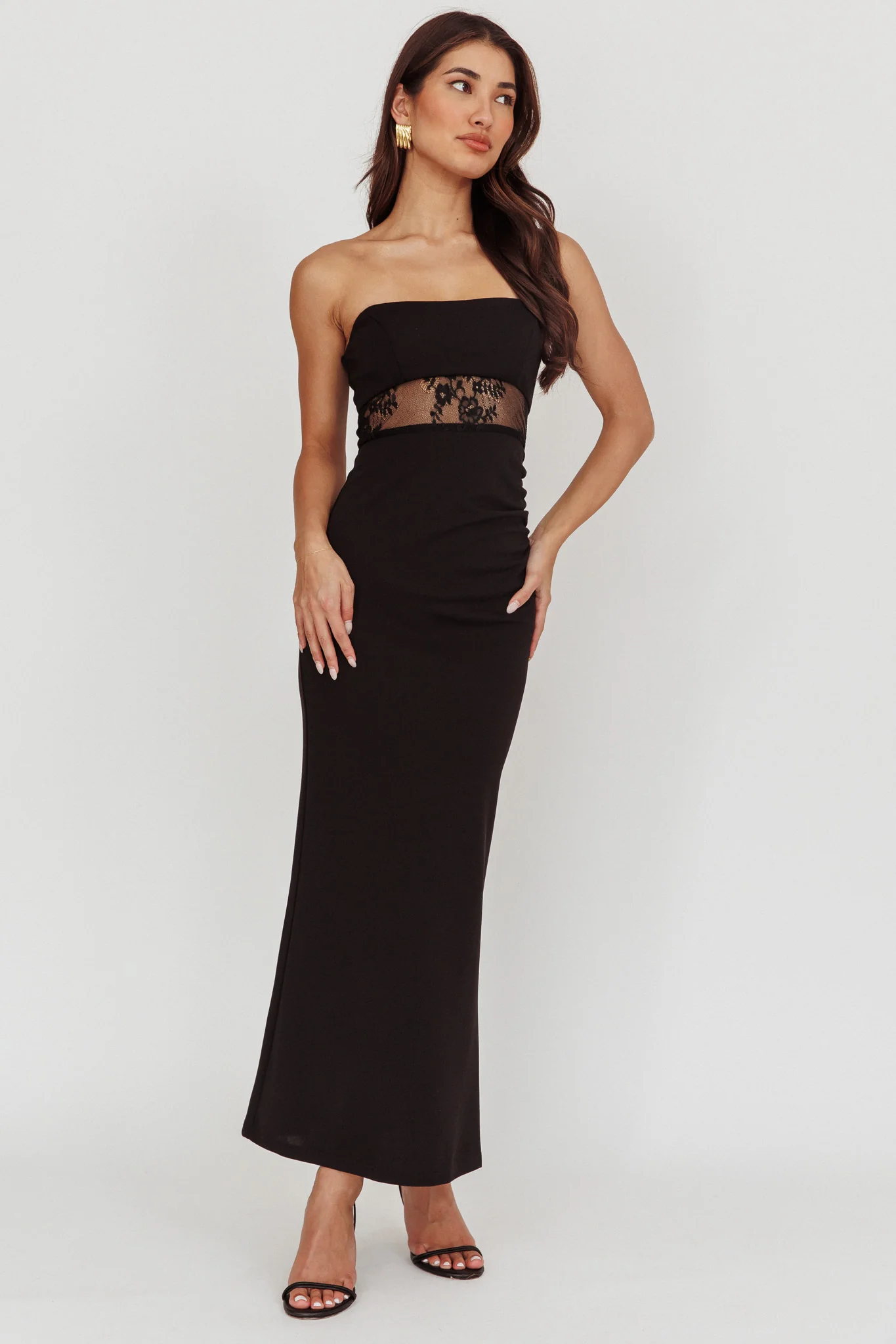 Lilliana Strapless Lace Maxi Dress Black - Sonourner