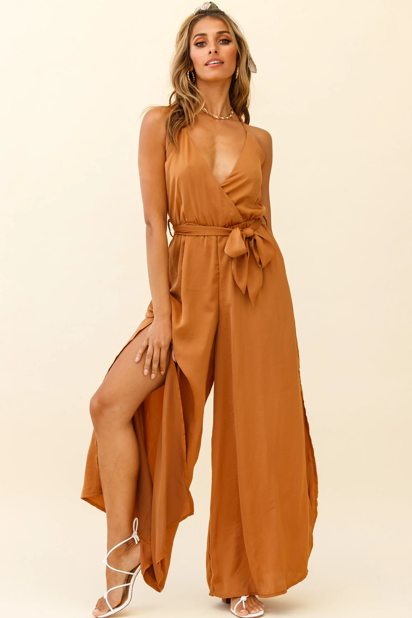Miso Wide-Leg Cami Jumpsuit Tan - Sonourner