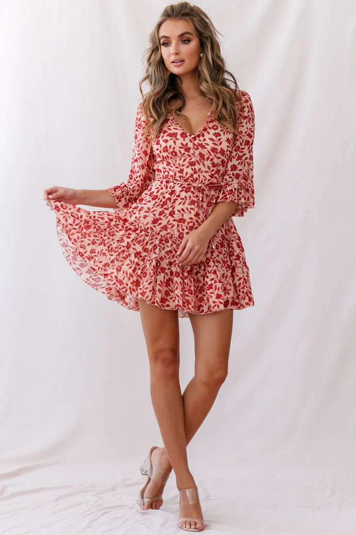 Maryanne Lace-Up Back Tea Dress Red - Sonourner