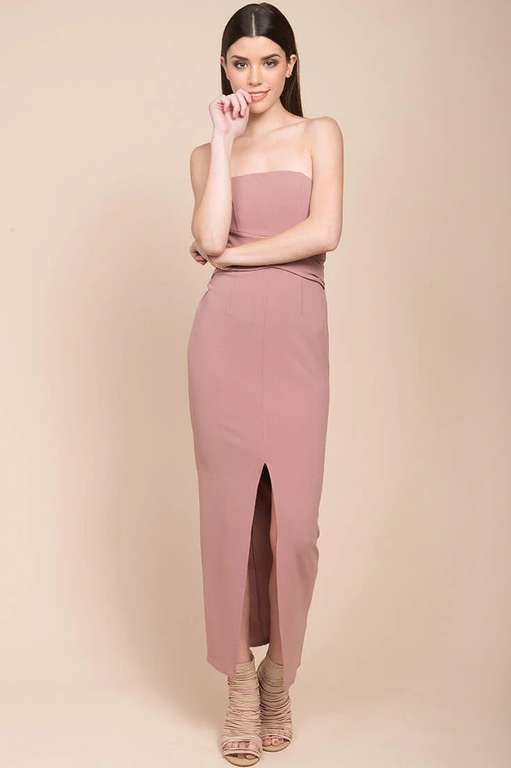 Payton Strapless Bodycon Midi Dress Mauve - Sonourner