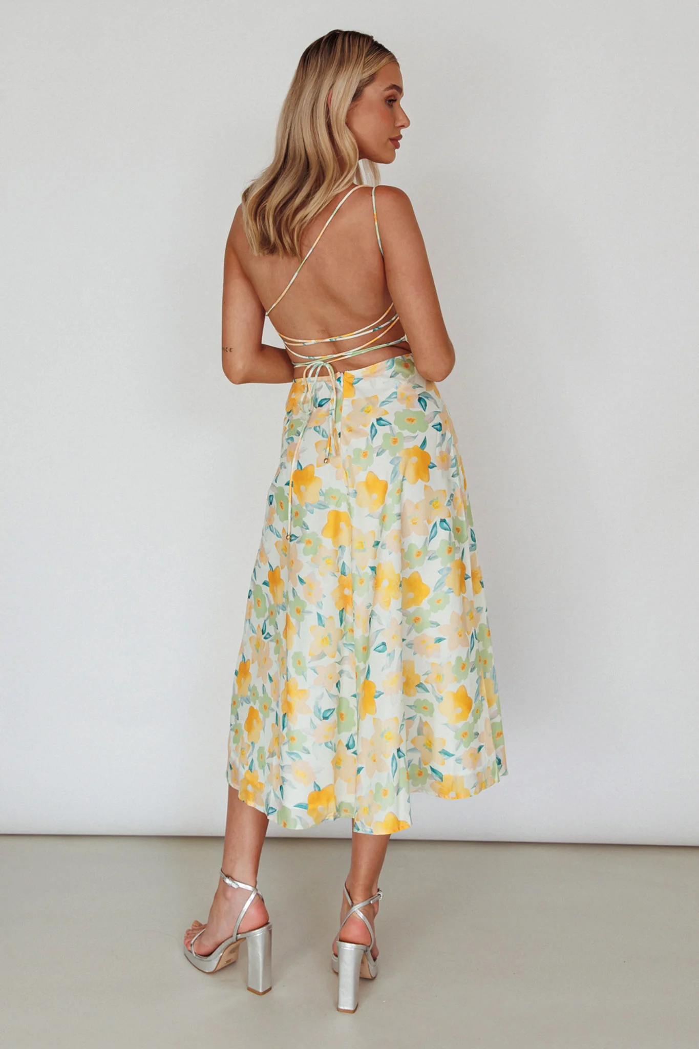 Halia One-Shoulder A-Line Midi Dress Floral Yellow - Sonourner