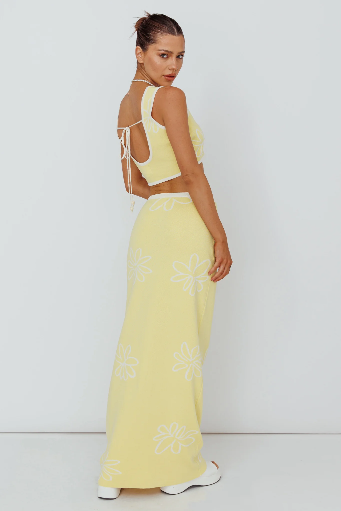 Sunland Knit Maxi Skirt Flower Light Lemon - Sonourner
