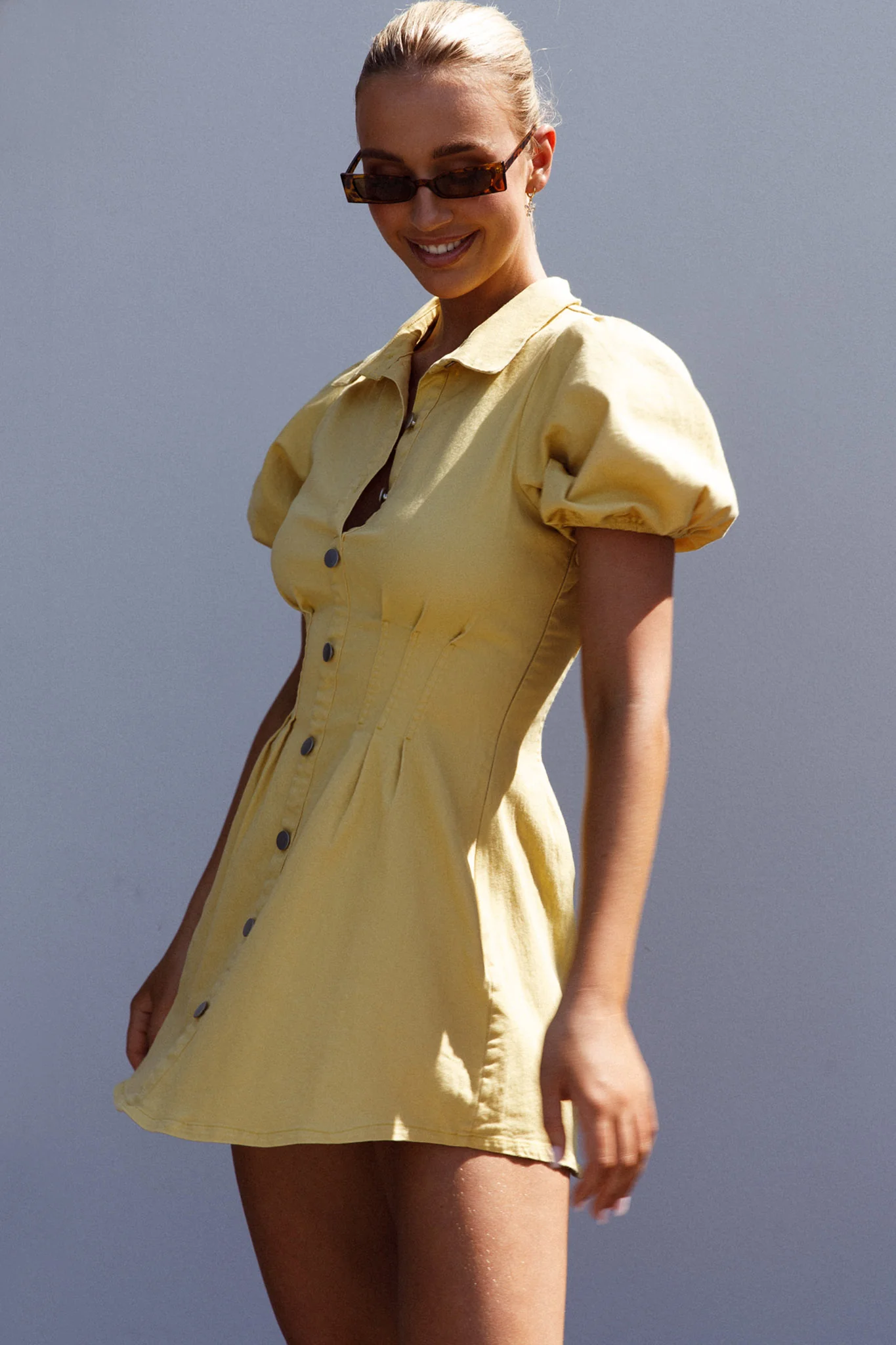 Zurich Pleated Waist Shirt Dress Light Yellow - Sonourner