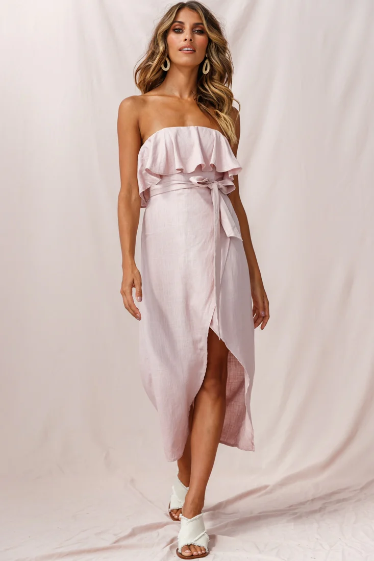 Hamilton Bandeau Ruffle Midi Dress Blush - Sonourner