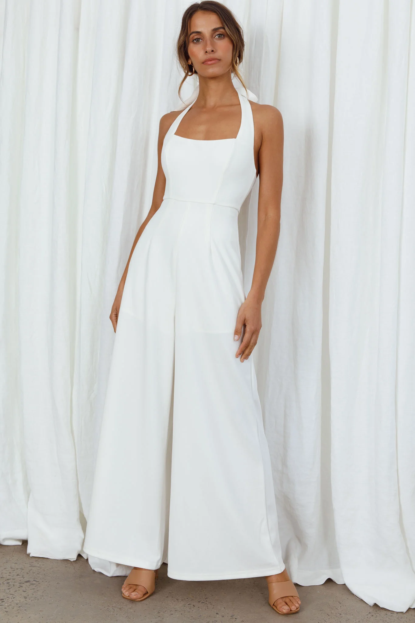 Remember This Halterneck Wide Leg Jumpsuit White - Sonourner