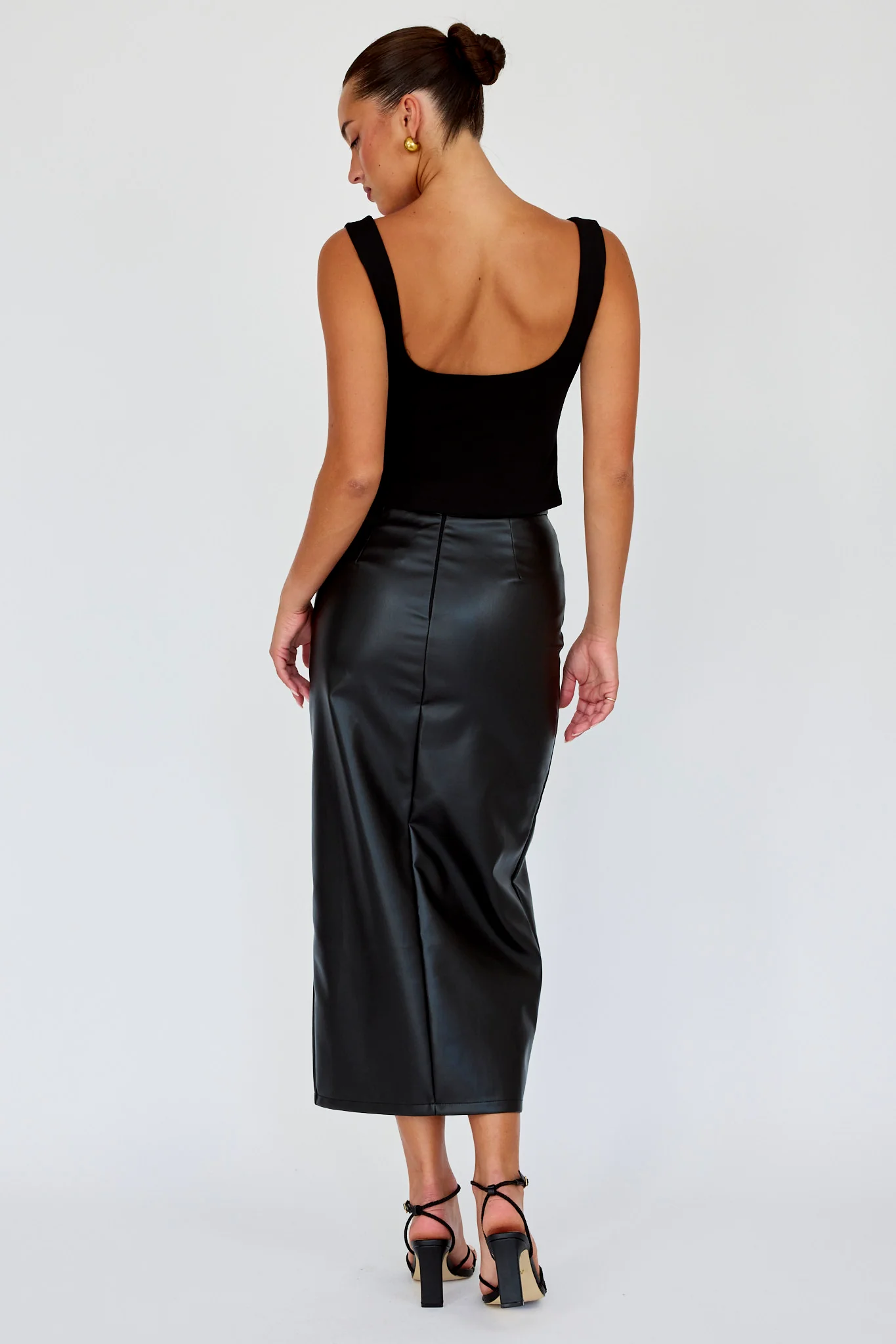 Kane Faux Leather Midi Skirt Black - Sonourner