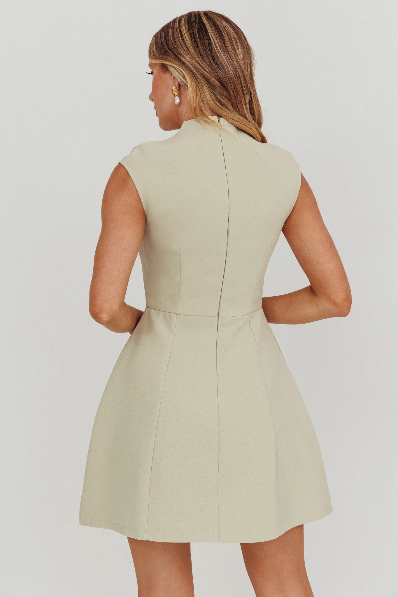 Thandi Pleat Shoulder Faux Pocket Mini Dress Sage - Sonourner