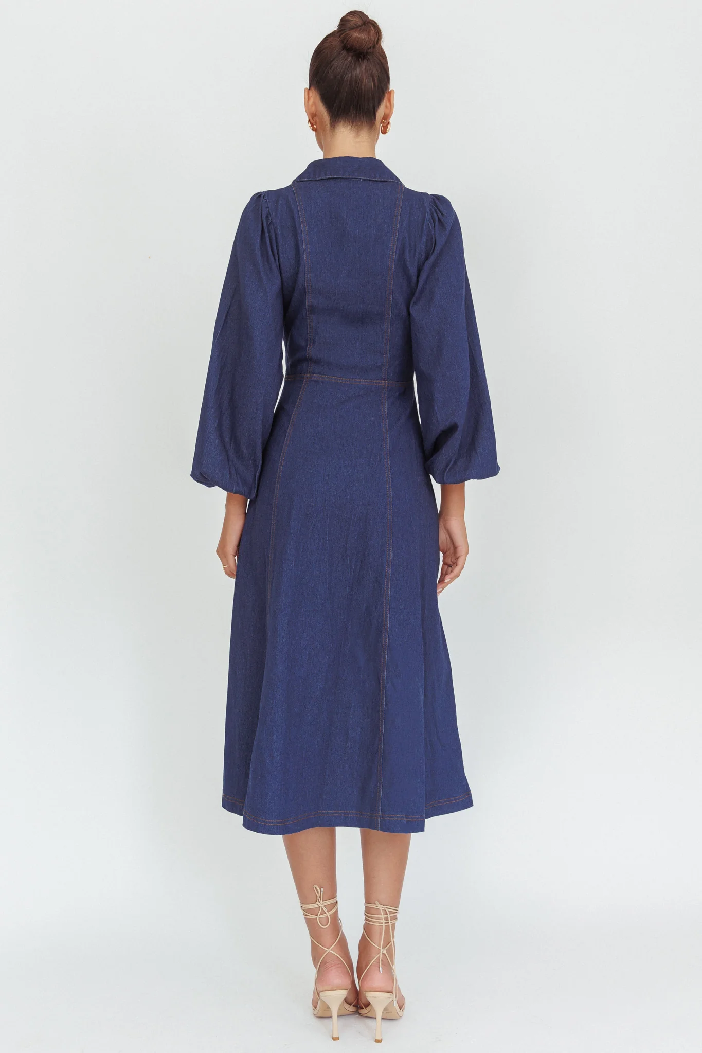 Ania Long Balloon Style Midi Dress Dark Denim - Sonourner