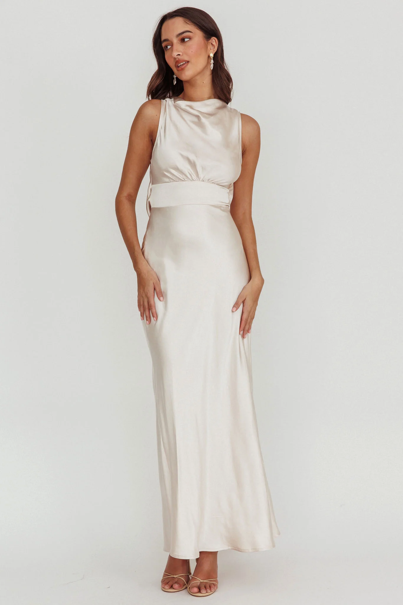 Isabella Satin Maxi Dress Champagne - Sonourner