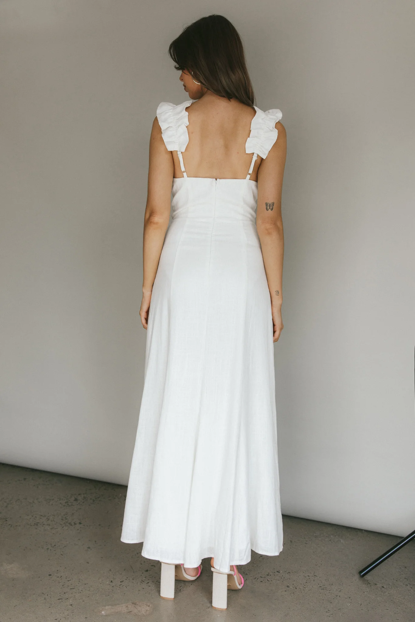 Bronte Ruffle Strap Midi Dress Cream - Sonourner