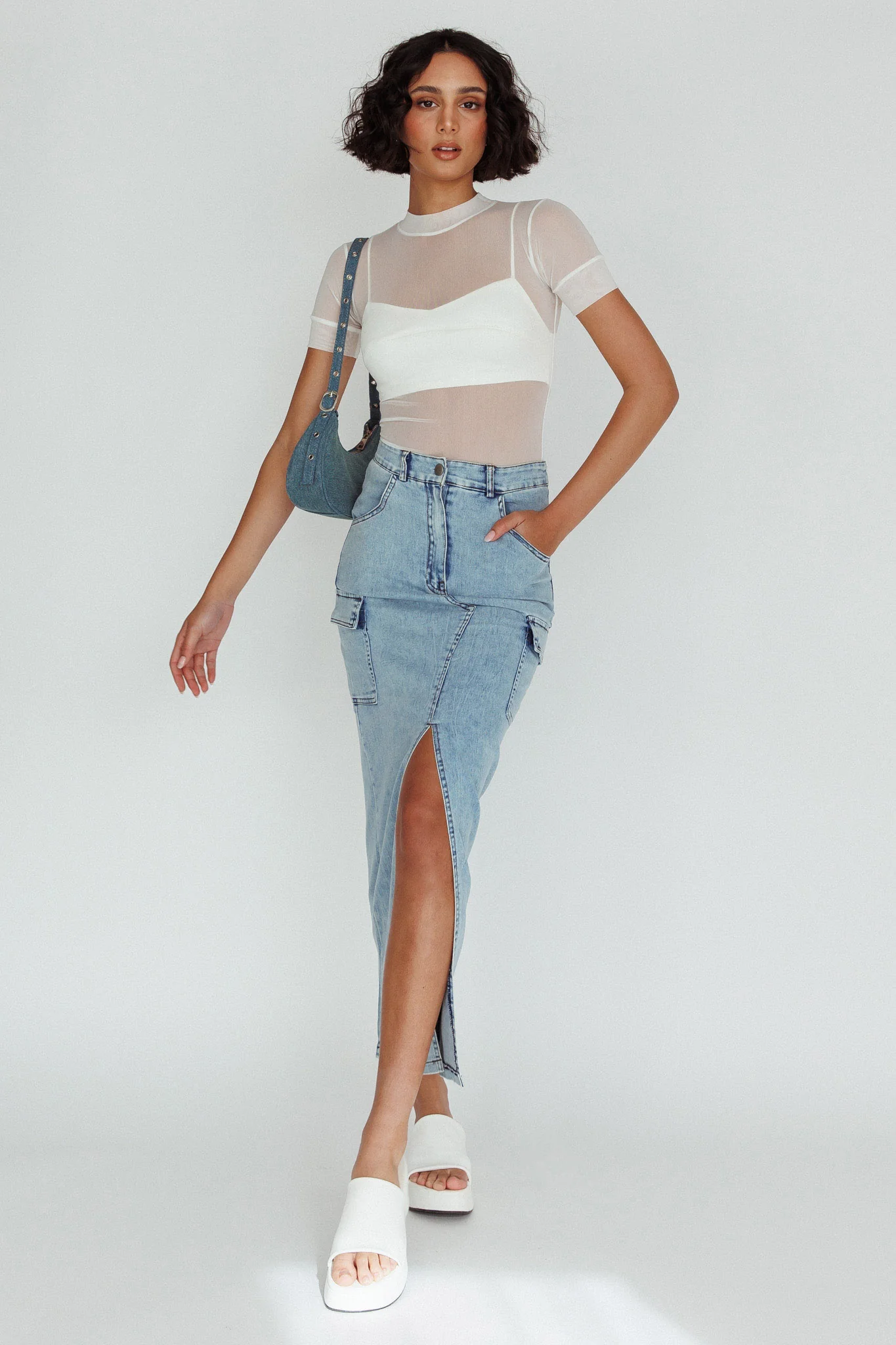 Mercury Retrograde Pocket Midi Skirt Denim - Sonourner