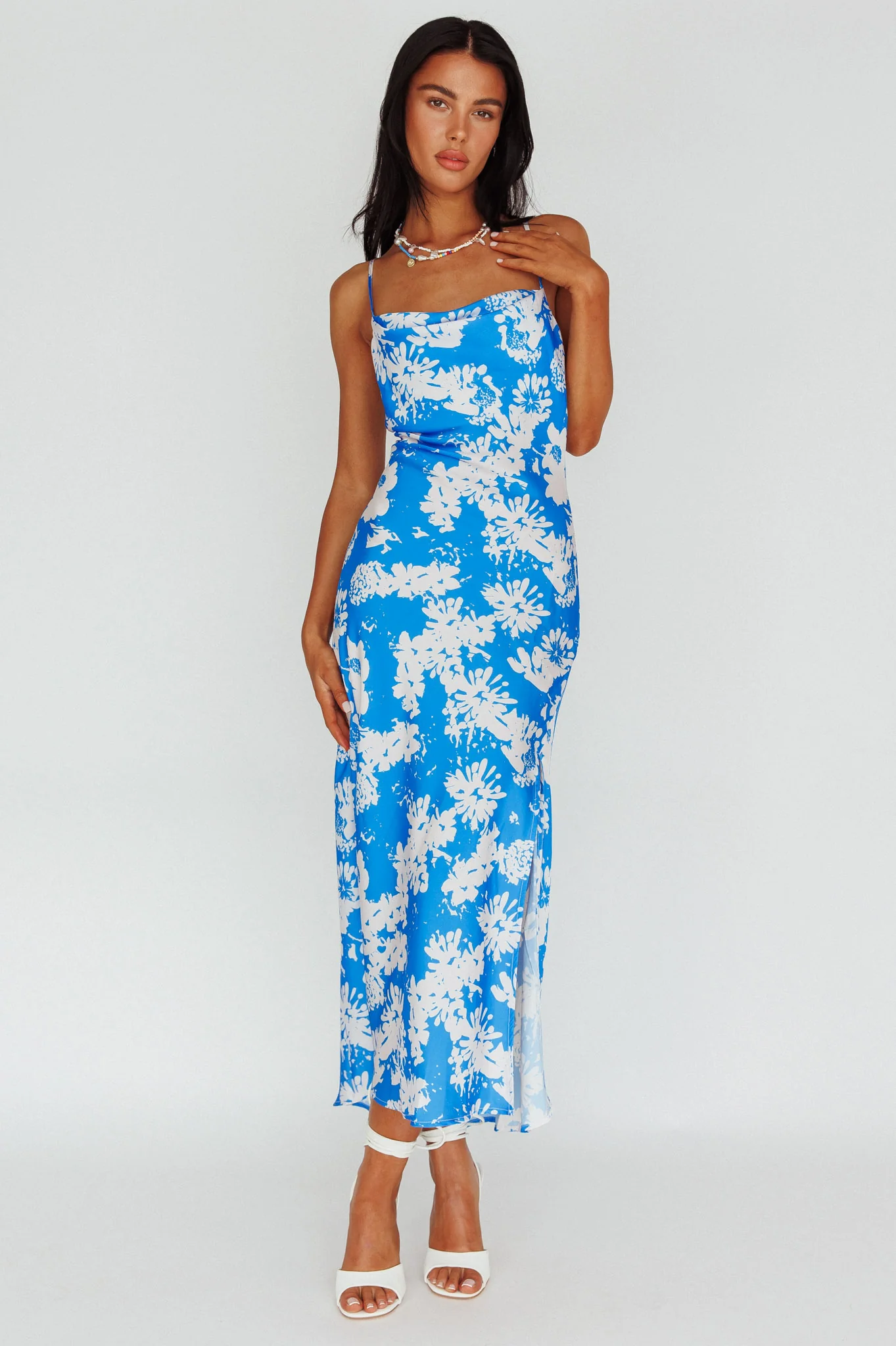 Sherilyn Criss-Cross Back Midi Dress Blue Floral - Sonourner