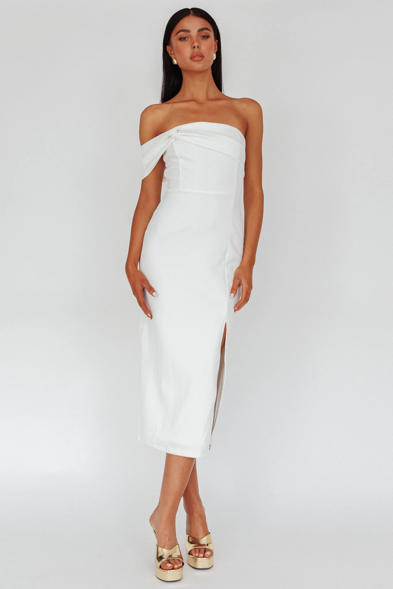 First Impressions One Shoulder Midi Dress White - Sonourner